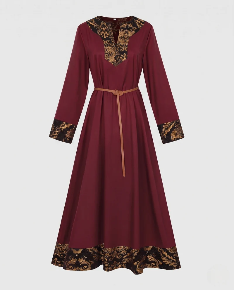 Damen Elegantes langärmliges Kleid mit Stickerei Drune