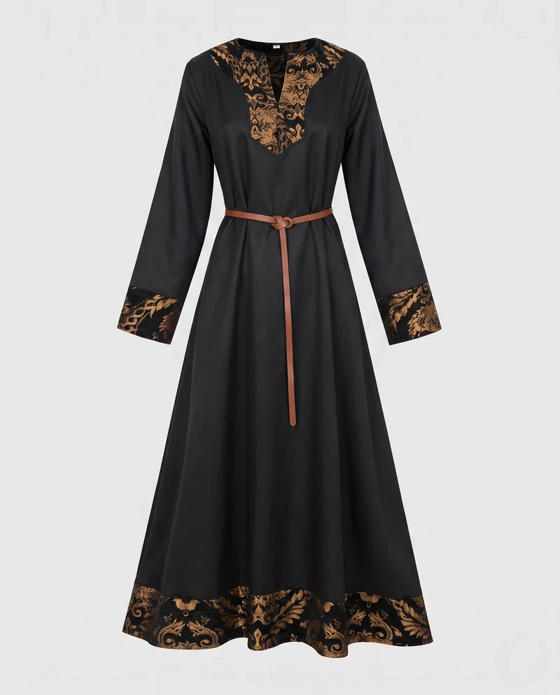 Damen Elegantes langärmliges Kleid mit Stickerei Drune