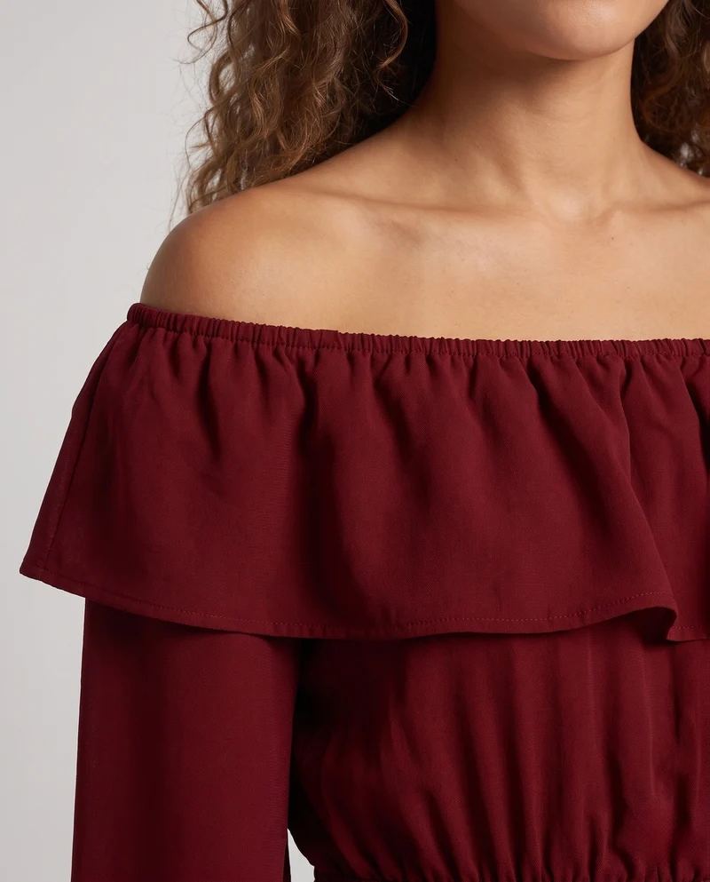 Damen Elegantes Maxikleid mit schickem Wasserfallausschnitt und weiten Ärmeln Drune