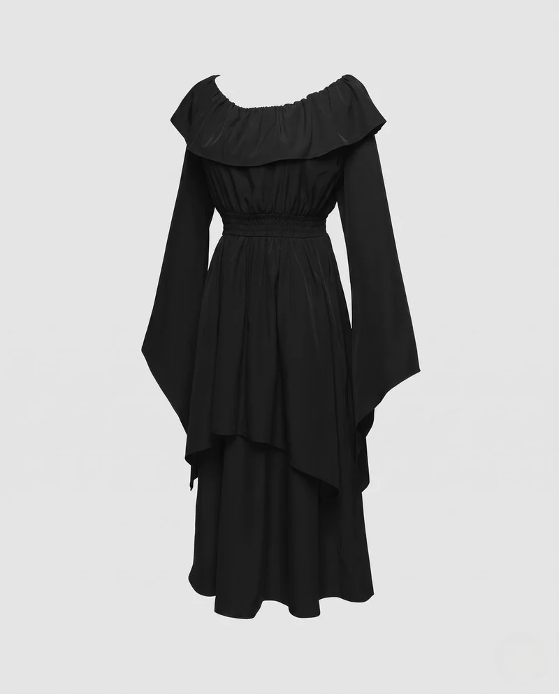 Damen Elegantes Maxikleid mit schickem Wasserfallausschnitt und weiten Ärmeln Drune