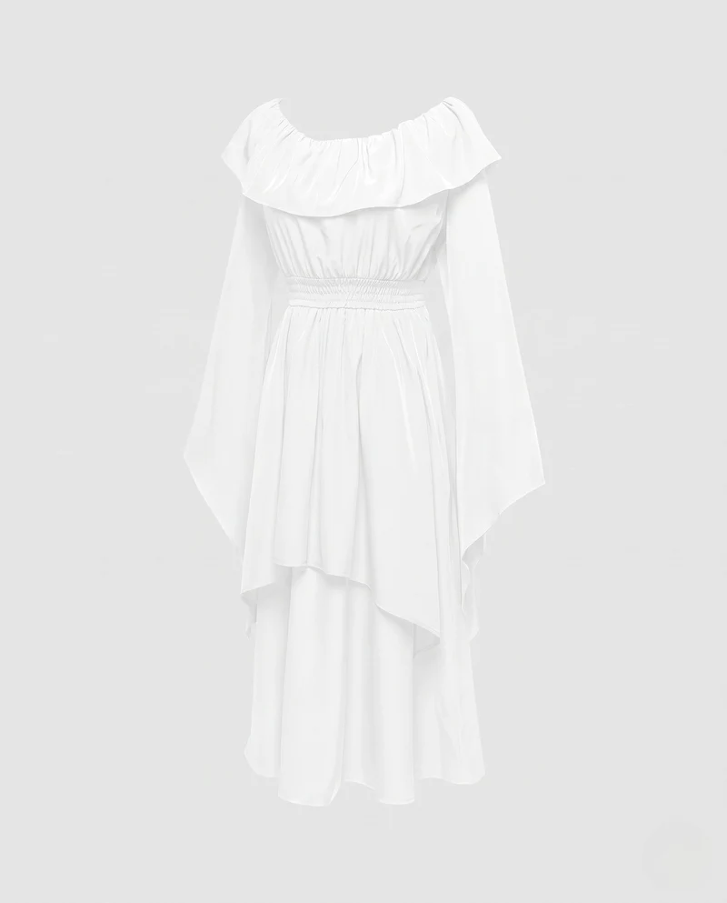 Damen Elegantes Maxikleid mit schickem Wasserfallausschnitt und weiten Ärmeln Drune