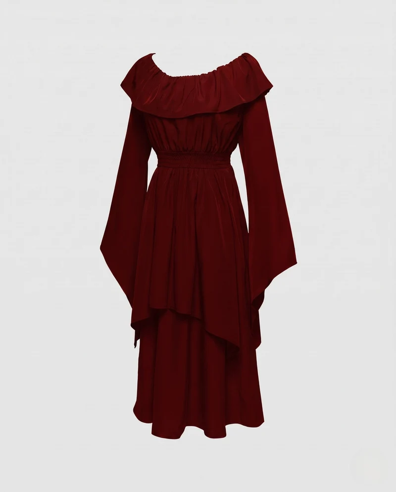 Damen Elegantes Maxikleid mit schickem Wasserfallausschnitt und weiten Ärmeln Drune