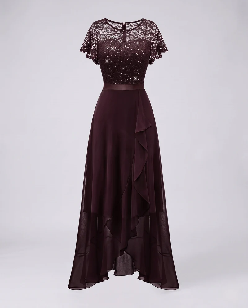 Damen Elegantes Maxikleid mit Spitzenoberteil und Fließendem Saum Drune