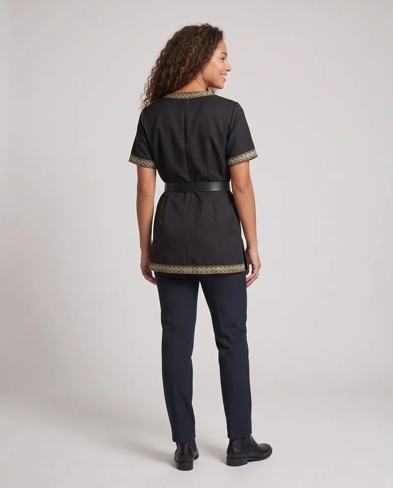 Damen Elegantes Tunika-Kleid mit dekorativem Saum und Gürtel Drune