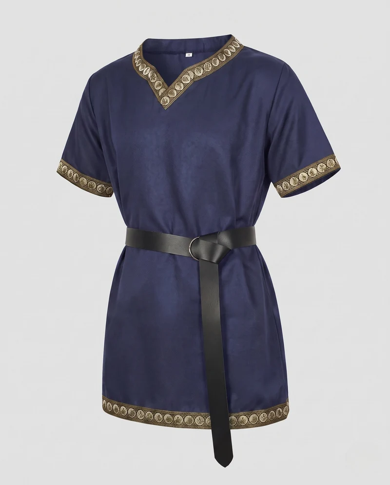 Damen Elegantes Tunika-Kleid mit dekorativem Saum und Gürtel Drune