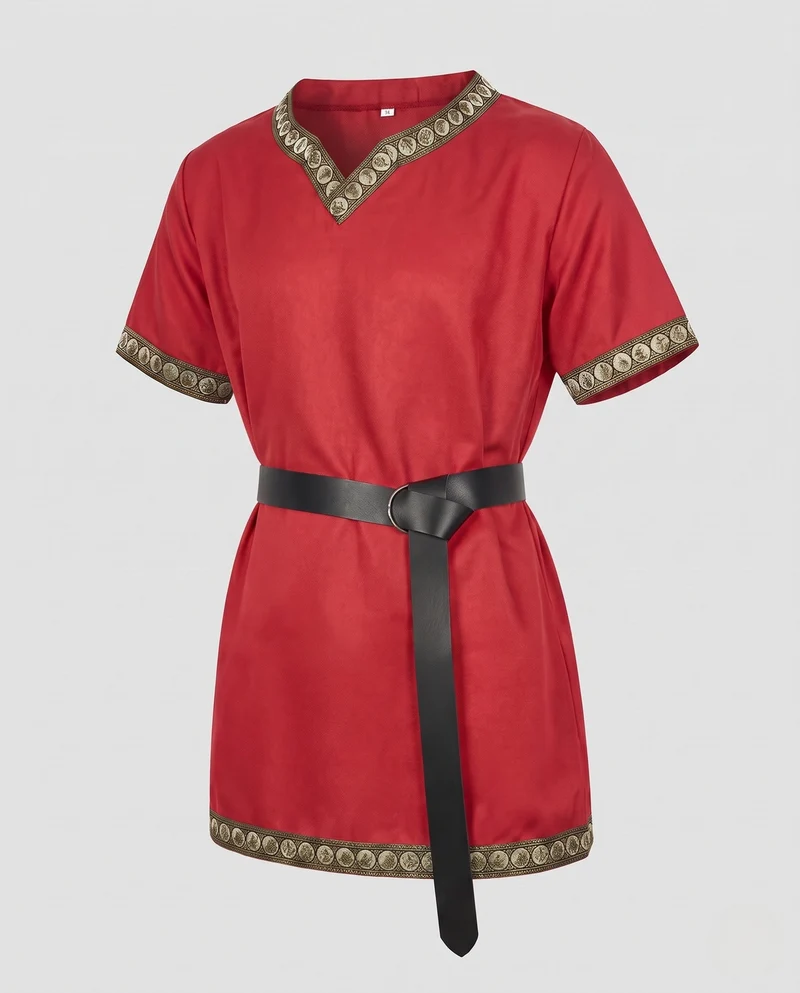 Damen Elegantes Tunika-Kleid mit dekorativem Saum und Gürtel Drune
