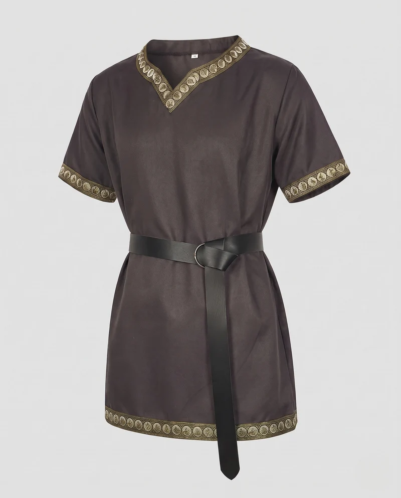 Damen Elegantes Tunika-Kleid mit dekorativem Saum und Gürtel Drune