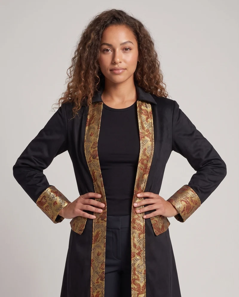 Damen Festlicher Mantel mit goldenen Verzierungen und exklusivem Design Drune