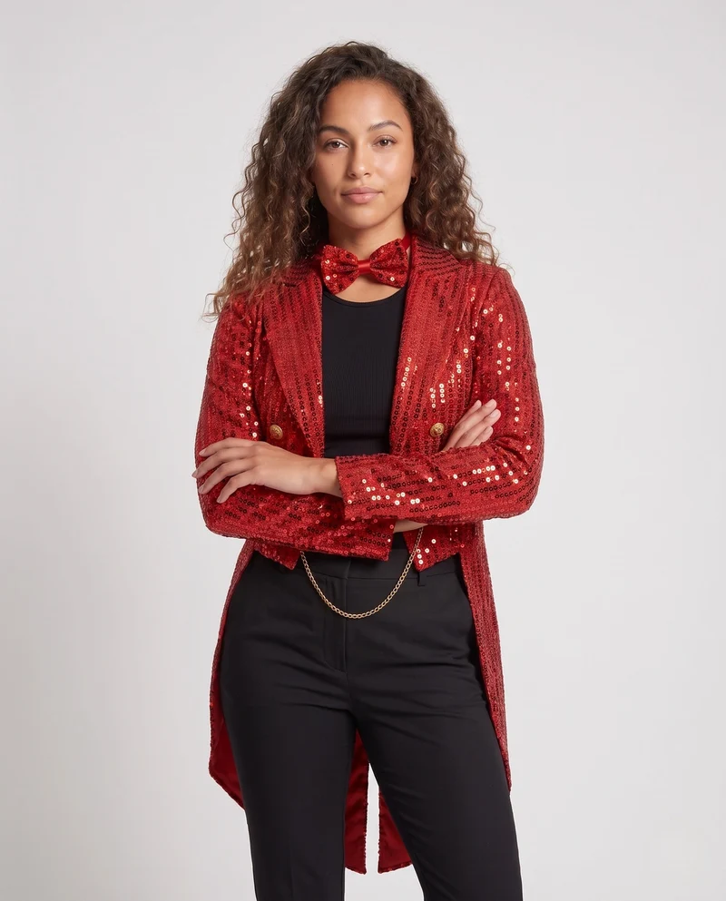 Damen glamouröser Seidenmantel mit auffälligem Pailletten-Design Drune