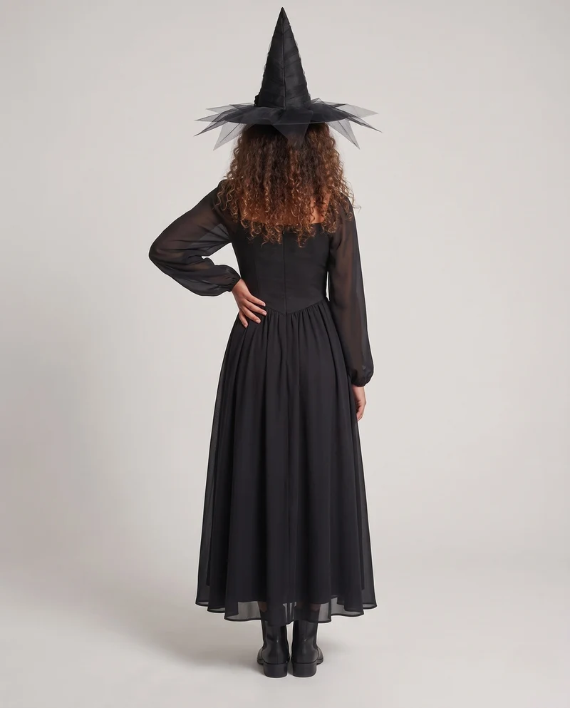 Damen Hexenkleid mit transparenten Ärmeln und elegantem Schnürdesign Drune