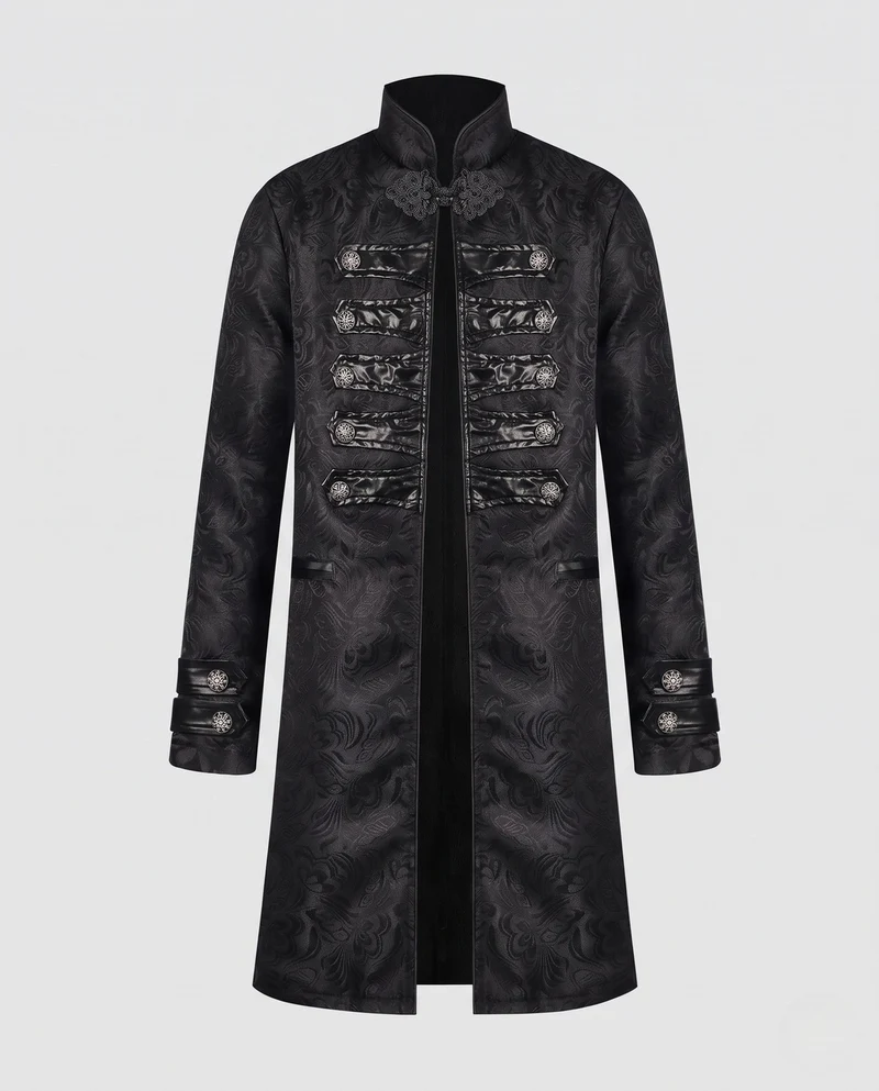 Damen historischer Brokatmantel mit eleganten Details und dekorativen Knöpfen Drune