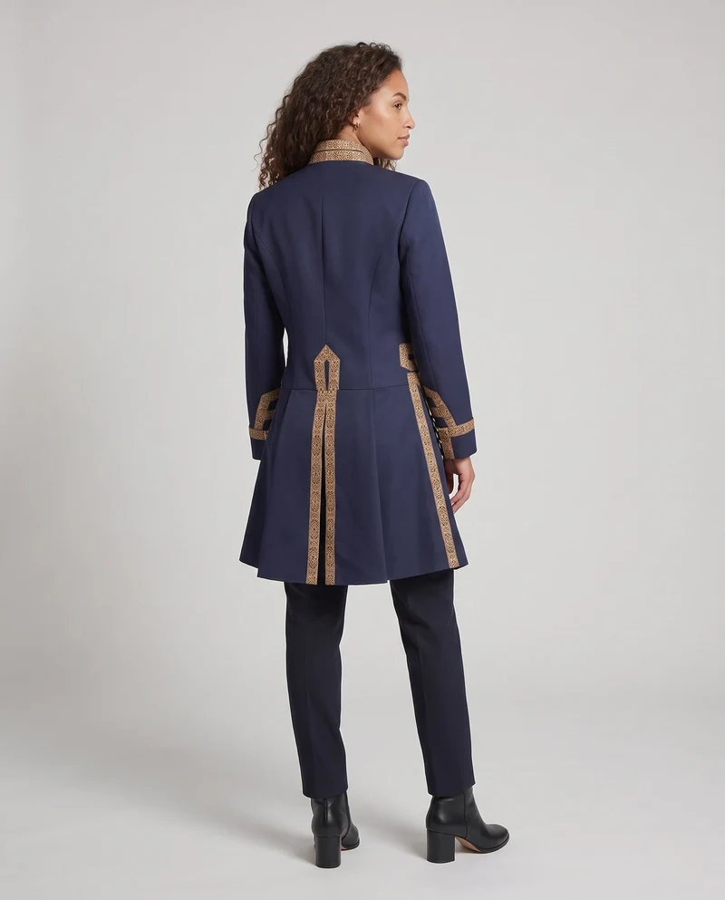 Damen historischer Militärmantel mit luxuriösen Verzierungen und elegantem Schnitt Drune