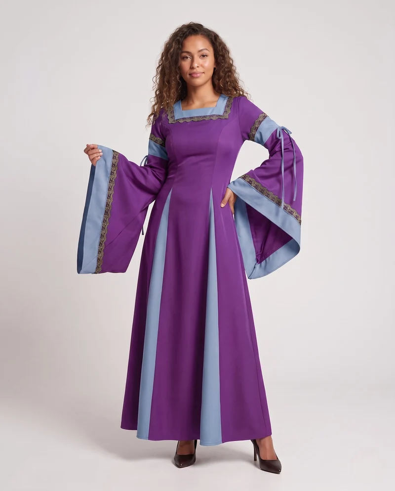 Damen Historisches Kleid mit langen, fließenden Ärmeln und dekorativem Schnürdetail Drune