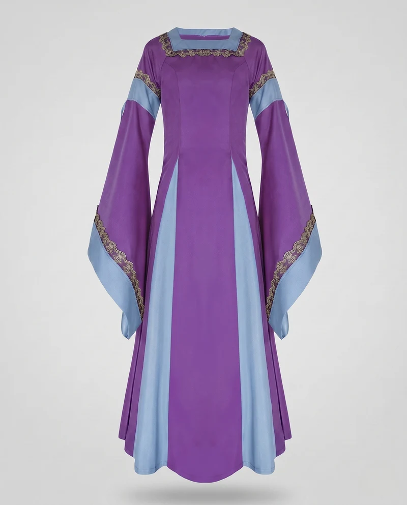 Damen Historisches Kleid mit langen, fließenden Ärmeln und dekorativem Schnürdetail Drune