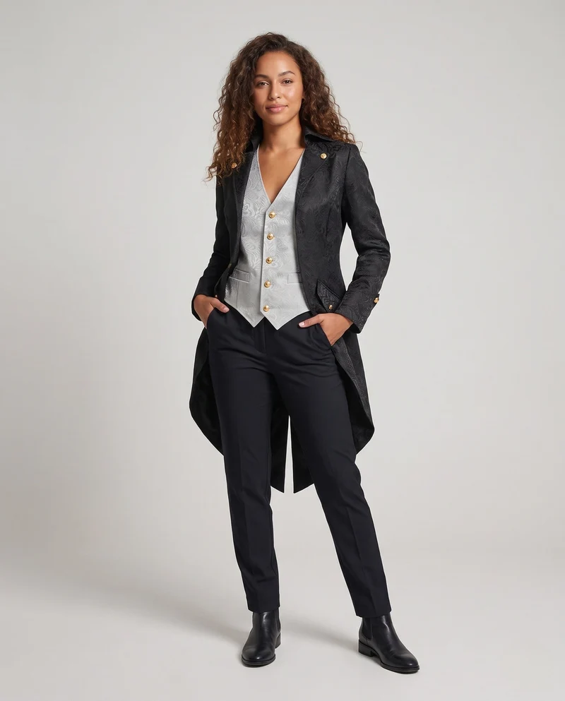Damen historisches Kostümjacke mit kunstvollen Verzierungen und elegantem Kragen Drune