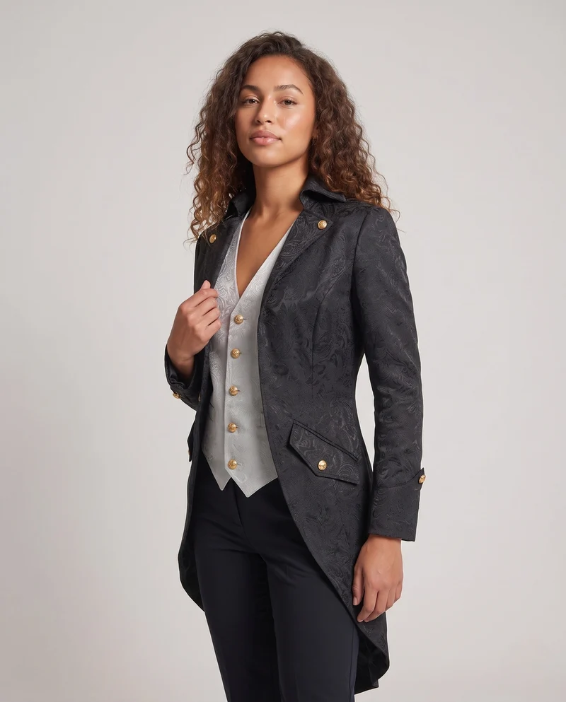Damen historisches Kostümjacke mit kunstvollen Verzierungen und elegantem Kragen Drune