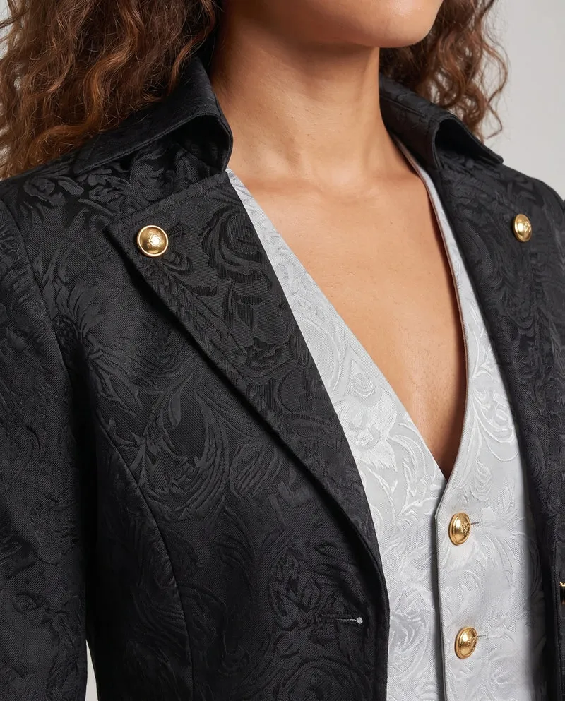 Damen historisches Kostümjacke mit kunstvollen Verzierungen und elegantem Kragen Drune
