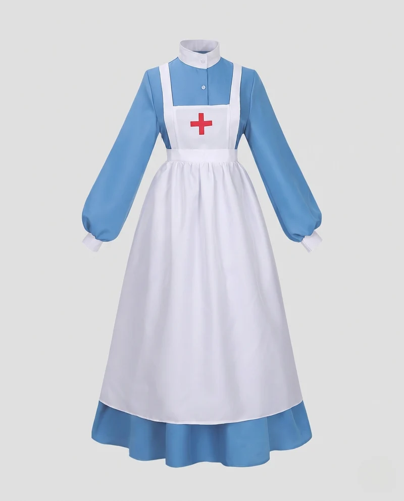 Damen Historisches Krankenschwesternkleid mit Rüschenschürze Drune