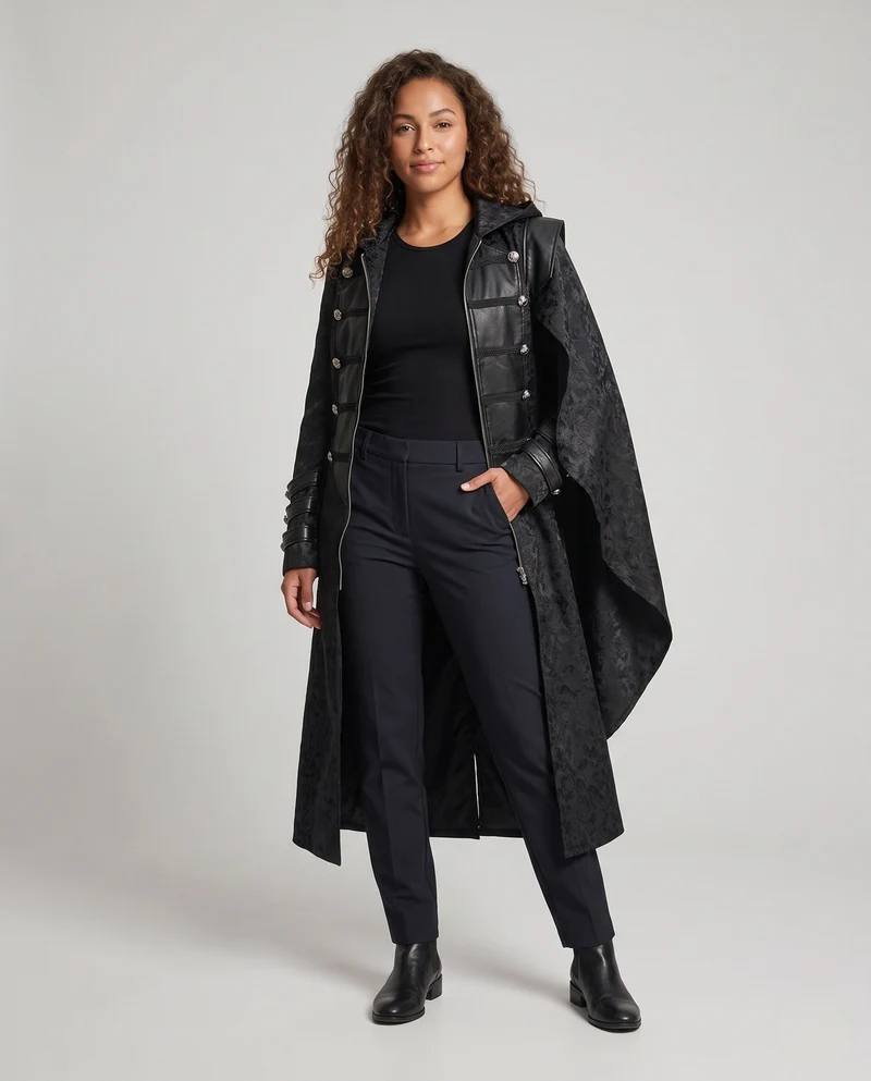 Damen Hochwertiger Umhangmantel mit Kapuze und eleganten Details Drune