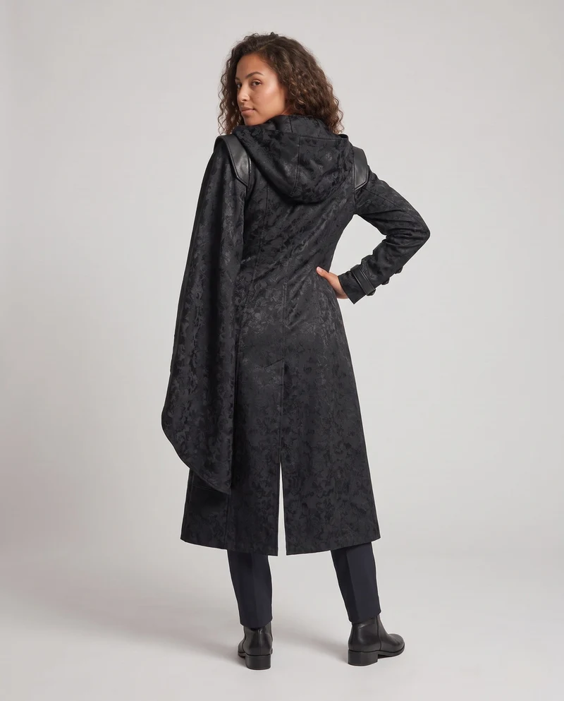 Damen Hochwertiger Umhangmantel mit Kapuze und eleganten Details Drune