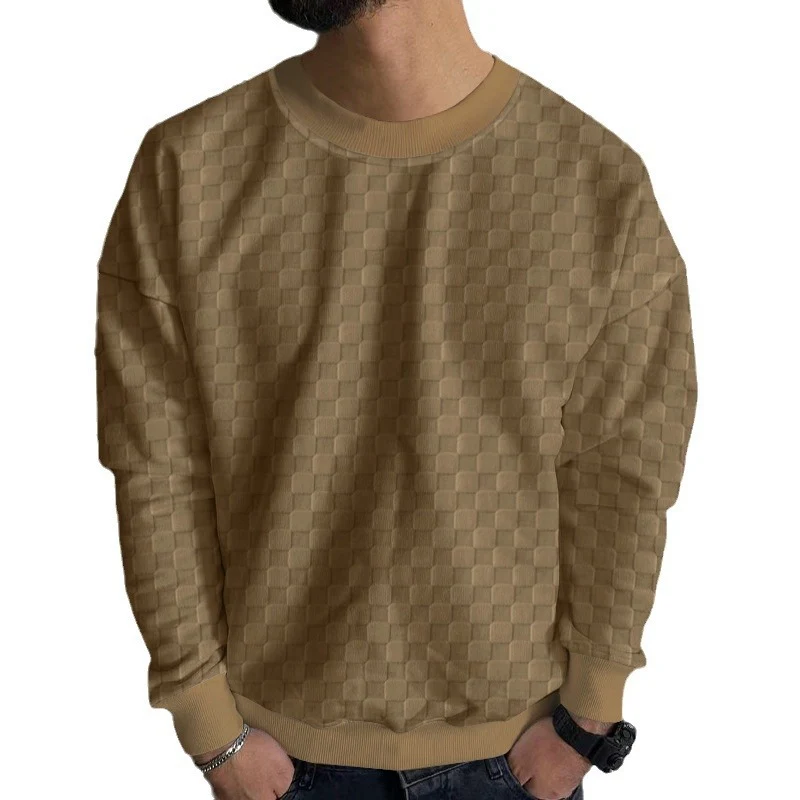 Herren Strukturiertes Baumwoll-Sweatshirt mit Karo-Prägung und Rundhalsausschnitt Drune