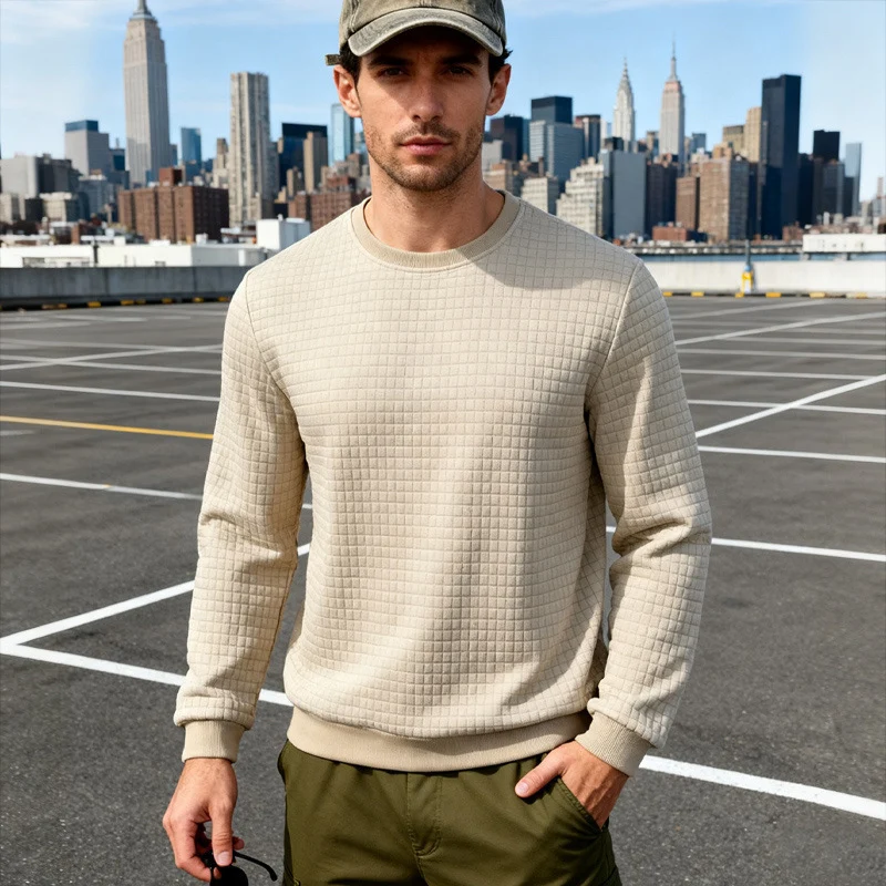 Herren Strukturierter Waffelstrick-Pullover aus Baumwollmix mit Rundhalsausschnitt Drune
