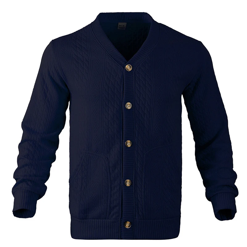 Herren Strukturierter Strickcardigan mit Zopf- und Waffelmuster, Knopfleiste und aufgesetzten Taschen Drune