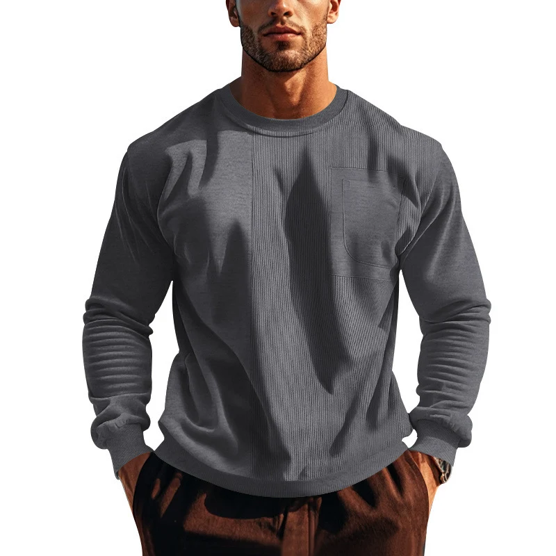 Herren Struktur-Sweatshirt mit Rippen-Panel und Brusttasche Drune