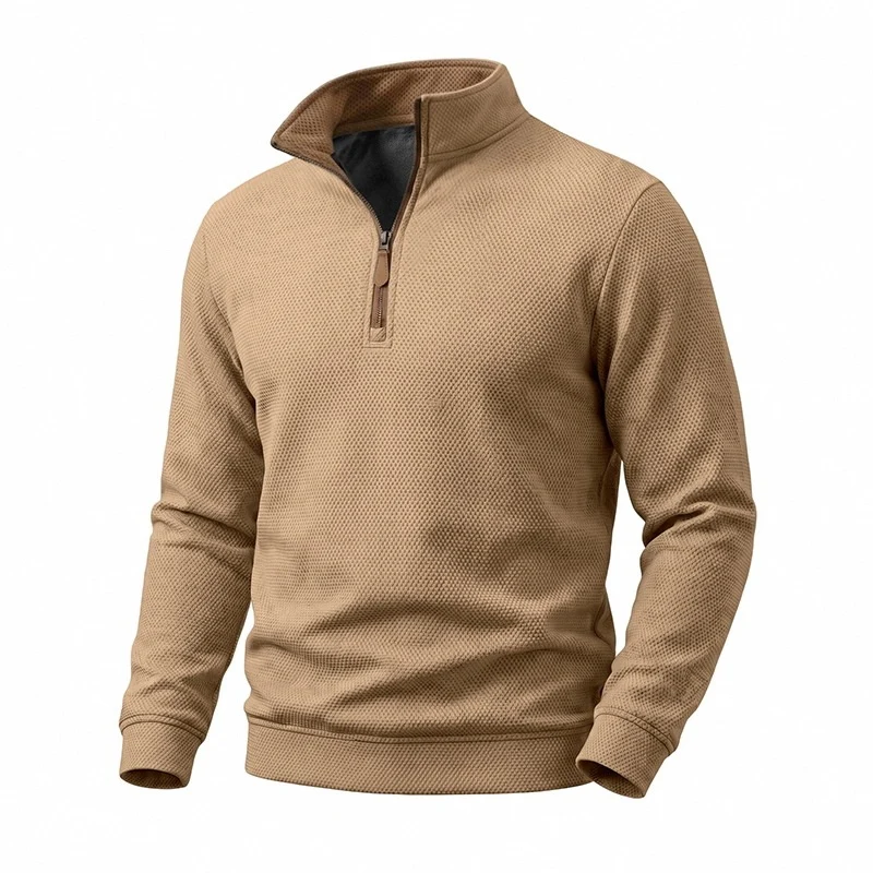 Herren Struktur-Halbzipp-Pullover mit Stehkragen und Kontrastinnenkragen Drune