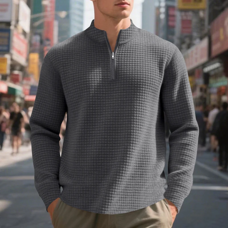 Herren Stepp-Quarter-Zip-Pullover mit Karomuster und Stehkragen Drune