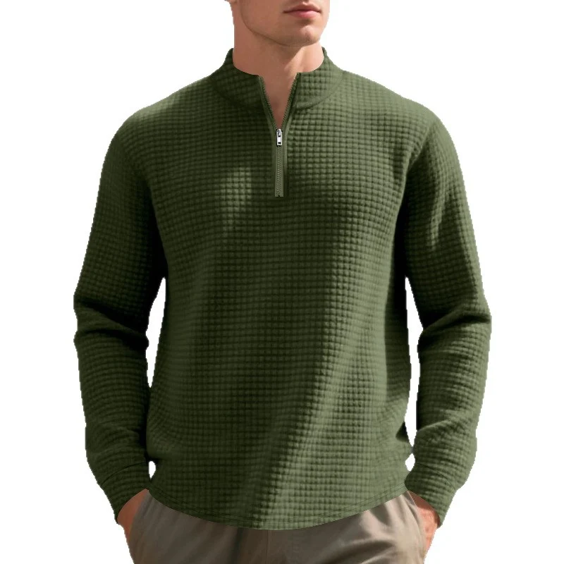 Herren Stepp-Quarter-Zip-Pullover mit Karomuster und Stehkragen Drune