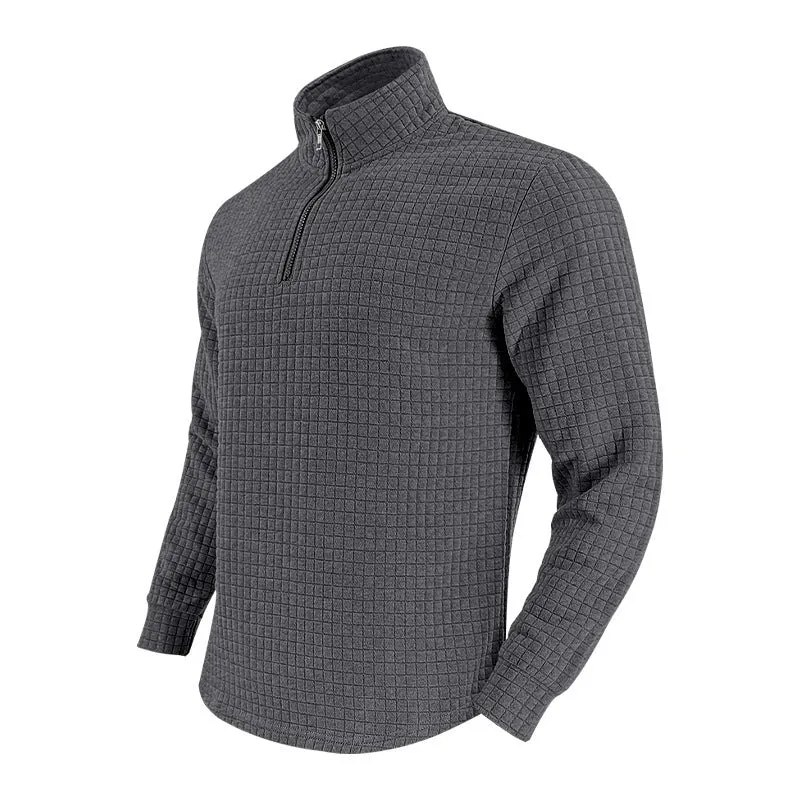 Herren Stepp-Quarter-Zip-Pullover mit Karomuster und Stehkragen Drune