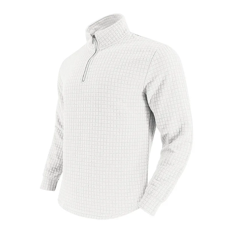 Herren Stepp-Quarter-Zip-Pullover mit Karomuster und Stehkragen Drune