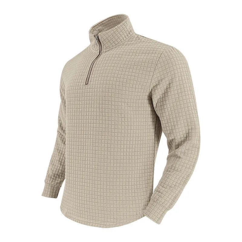 Herren Stepp-Quarter-Zip-Pullover mit Karomuster und Stehkragen Drune