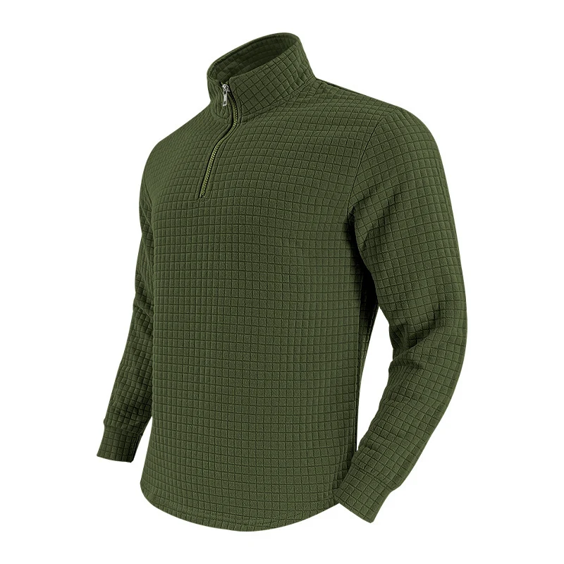 Herren Stepp-Quarter-Zip-Pullover mit Karomuster und Stehkragen Drune