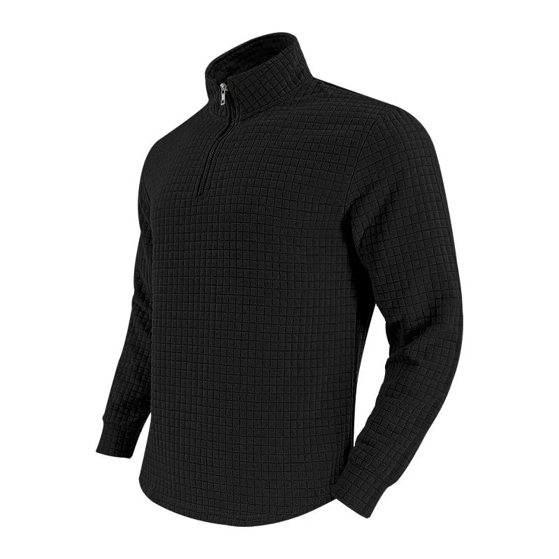 Herren Stepp-Quarter-Zip-Pullover mit Karomuster und Stehkragen Drune