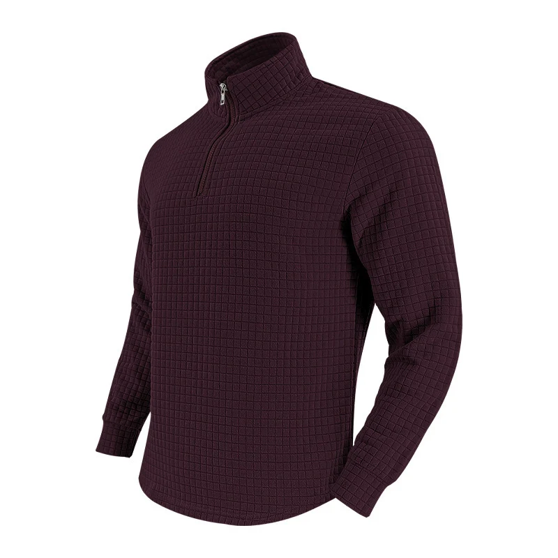 Herren Stepp-Quarter-Zip-Pullover mit Karomuster und Stehkragen Drune