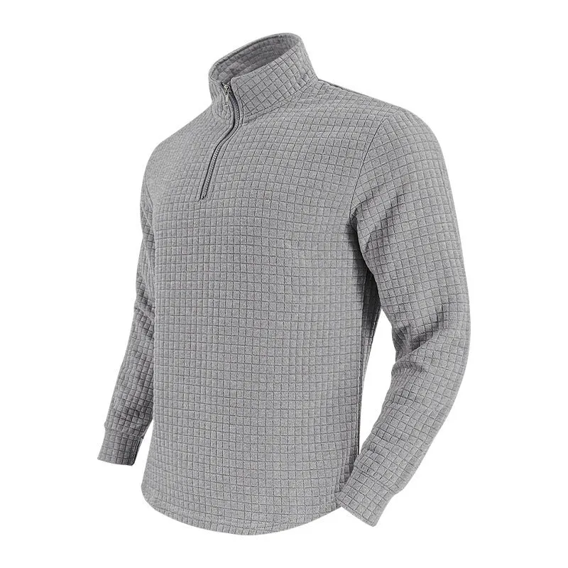 Herren Stepp-Quarter-Zip-Pullover mit Karomuster und Stehkragen Drune