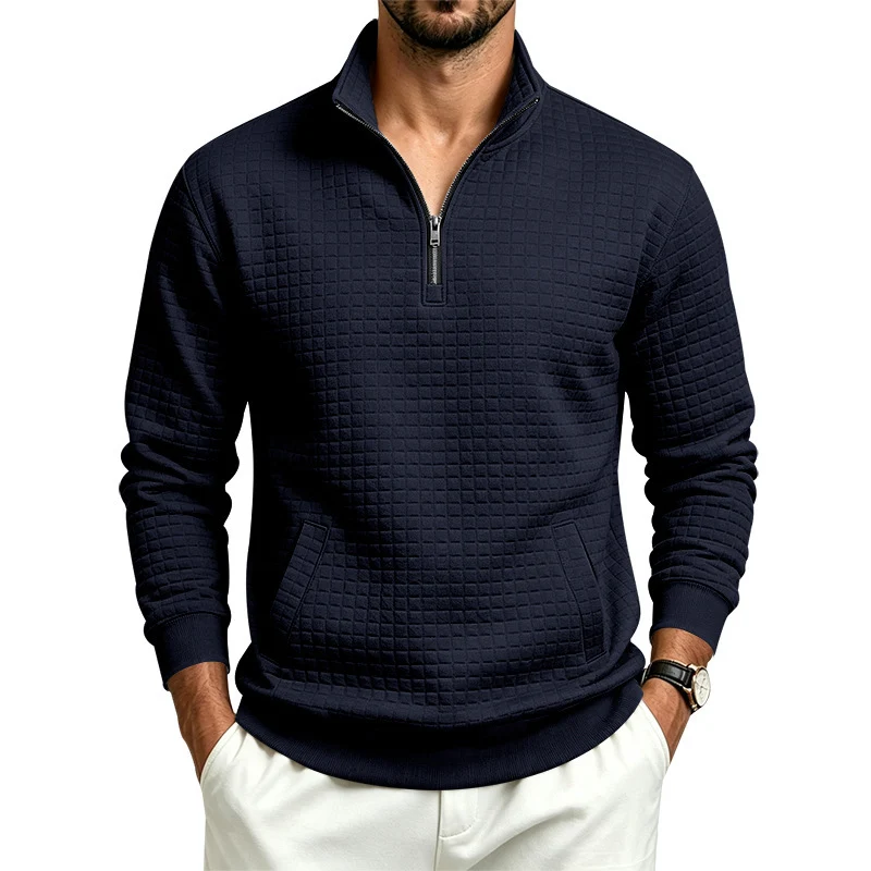 Herren Stehkragen-Sweatshirt mit Halbzip und gesteppter Waffelstruktur Drune