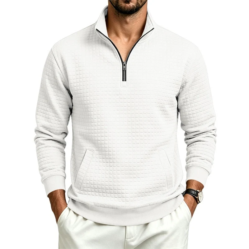 Herren Stehkragen-Sweatshirt mit Halbzip und gesteppter Waffelstruktur Drune