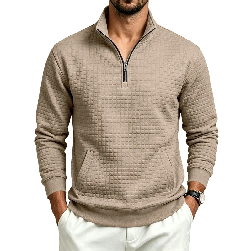 Herren Stehkragen-Sweatshirt mit Halbzip und gesteppter Waffelstruktur Drune