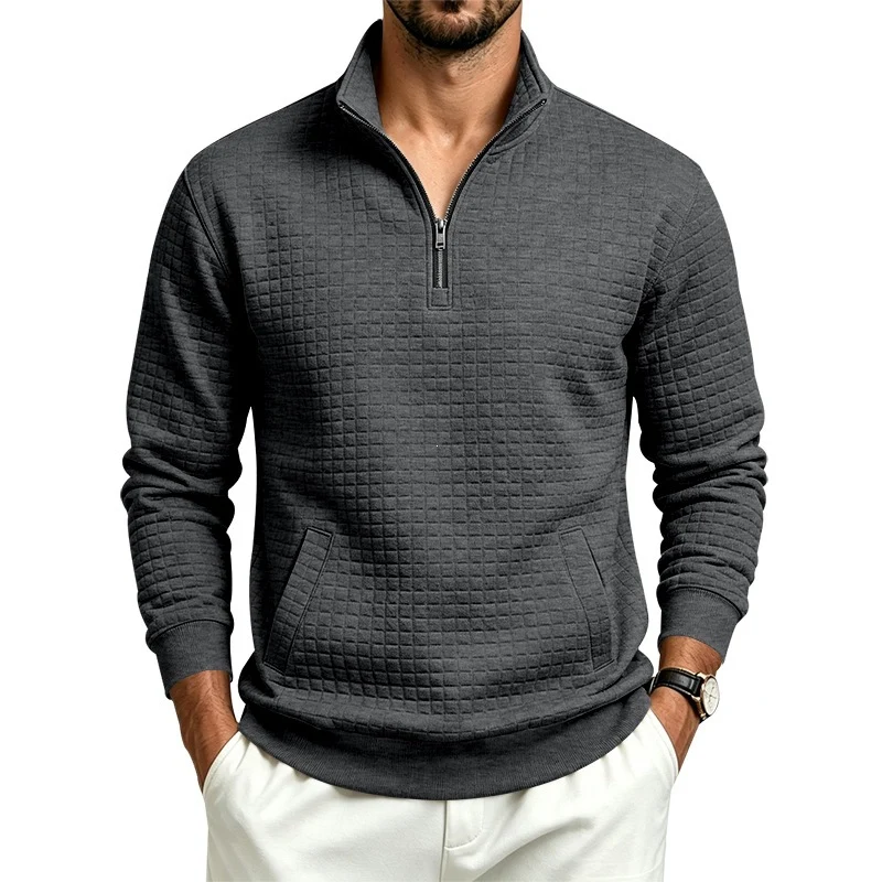 Herren Stehkragen-Sweatshirt mit Halbzip und gesteppter Waffelstruktur Drune