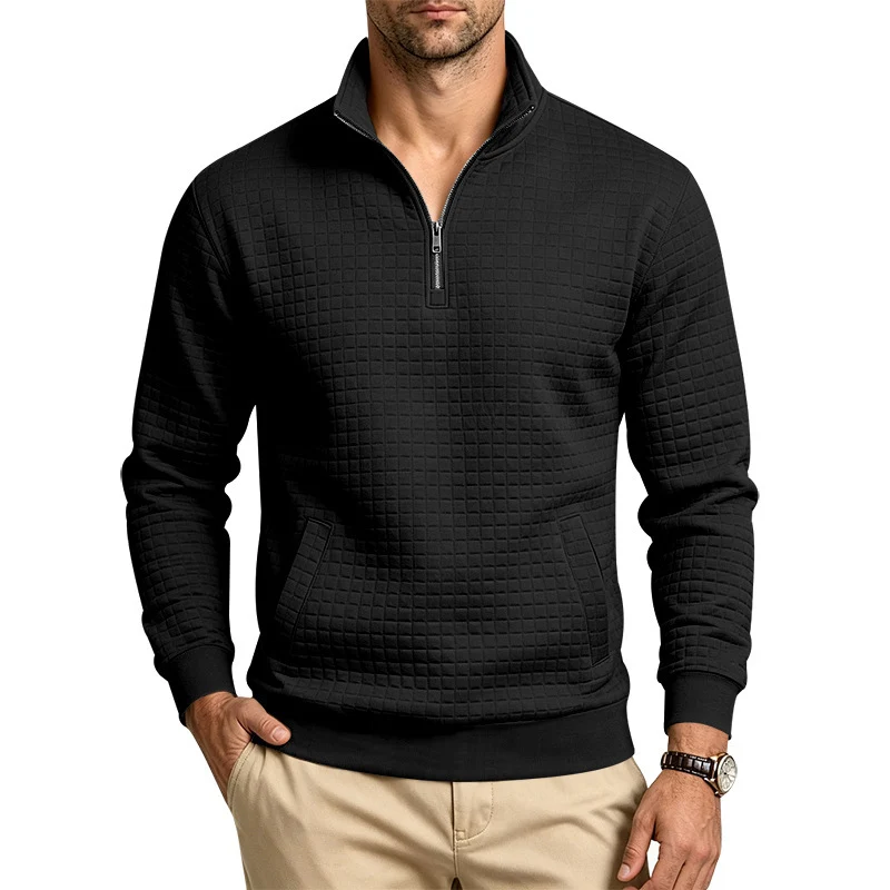 Herren Stehkragen-Sweatshirt mit Halbzip und gesteppter Waffelstruktur Drune