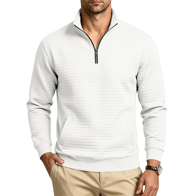 Herren Stehkragen-Sweatshirt mit Halbzip und gesteppter Waffelstruktur Drune