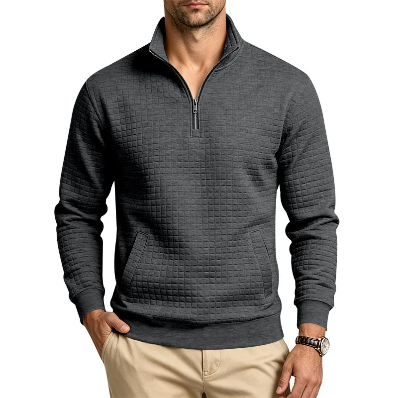 Herren Stehkragen-Sweatshirt mit Halbzip und gesteppter Waffelstruktur Drune