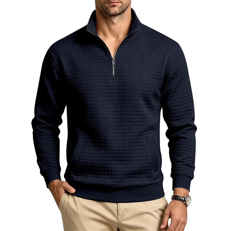 Herren Stehkragen-Sweatshirt mit Halbzip und gesteppter Waffelstruktur Drune