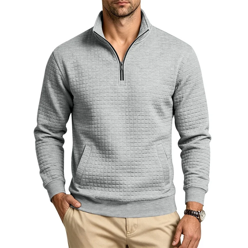Herren Stehkragen-Sweatshirt mit Halbzip und gesteppter Waffelstruktur Drune