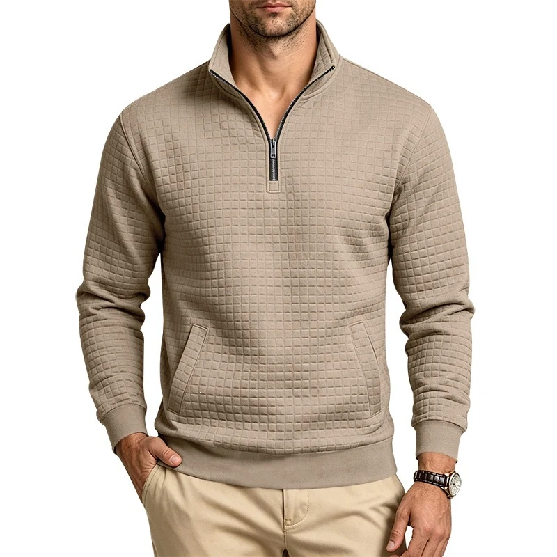 Herren Stehkragen-Sweatshirt mit Halbzip und gesteppter Waffelstruktur Drune