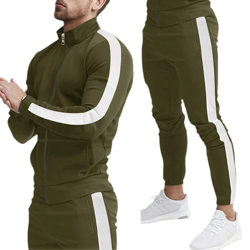 Herren Sportlicher Tapered-Trainingsanzug im Retro-Streifen-Look mit Stehkragen Drune