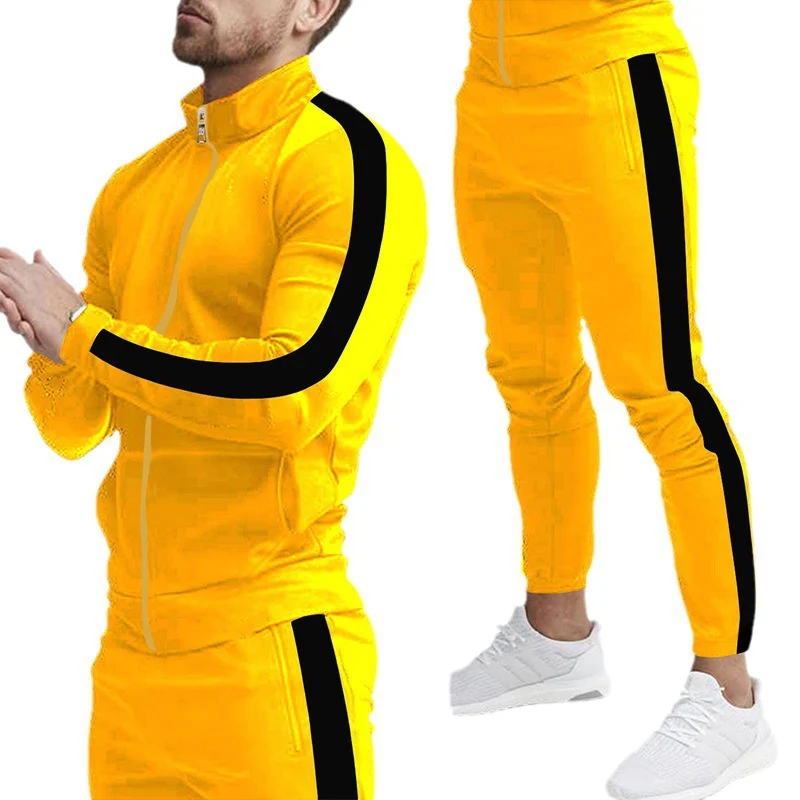 Herren Sportlicher Tapered-Trainingsanzug im Retro-Streifen-Look mit Stehkragen Drune